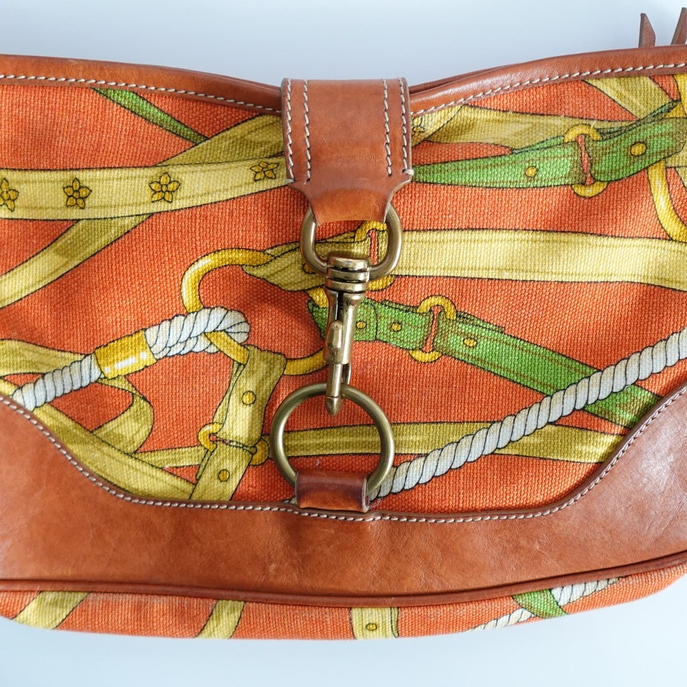 Vintage Miu Miu Orange Buckled Patterned Canvas L… - image 6
